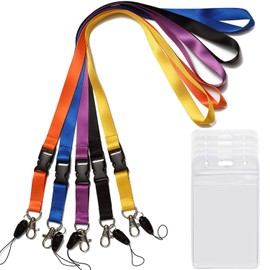 YOUOWO 5 Pack Neck Lanyards with Badge Holder Lanyard for Keys Strap Lanyard for ID Badges Holder Key Women Men Cell Phones USB Whistles Black,Blue,Yellow,Orange