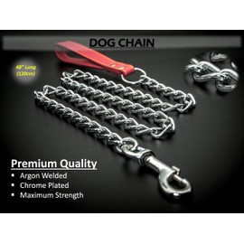 4ft (4mm) Premium DOG CHAIN with STRAP Chew Proof Dog Lead Hook Heavy Duty Outdoor Dog Camping Accessories Walking Dog Leashes Dog Chain Training Lead for Dogs (Black, 4mm (120cm))