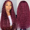 99j Burgundy Deep Wave Lace Front Wigs Human Hair 200