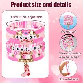 Mikovivi 7pcs Western Bracelets, Stackable Cowgirl Beaded Bracelets with Cowboy Hat & Boot Charms Boho Y2K Style Jewelry for Women Girls Teens