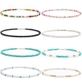 Small Bead Choker Necklace for Women Cute Boho Beaded Necklaces Adjustable Beach Shell Bead Necklace