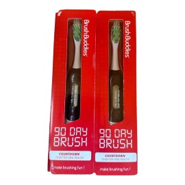 Brush Buddies 2, 90 DAY BRUSH BUDDIES TOOTHBRUSHS w TONGUE CLEANER + LCD screen countdown