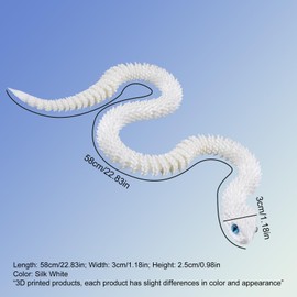 Tinoaly 3D Printed Snake, 22.83 Inch Novelty Viper Toy Funny Fidget Animal Articulated Flexible Anaconda Toy Model for Home Office Executive Desk Decoration (White)