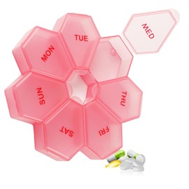 7-Day Weekly Pill Organizer and Daily Vitamin Case - Pill Box for Medication Management (Pinkish-red)
