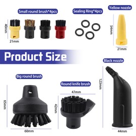 Wiseten Round Brush Set and Mouthpiece Nozzle for Kärcher Steam Cleaner Accessories SC1 SC2 SC3 SC4 SC5, Black Extended Nozzle, Large Round Brush Replacement Parts with 4 Small Round Brushes