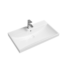 MEJE 32 x18 Inch Bathroom Vanity Top Sink, European Rectanglar Ceramic Vessel Sink with Overflow, One Hole, Vanity Sink Only, Glossy White (Faucet & Cabinet Not Included)