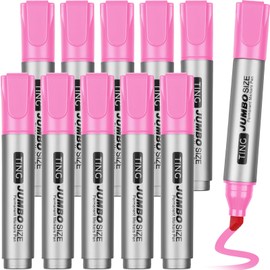 Fuutreo 10 Pack Jumbo Permanent Markers Bulk Large Chisel Tip Permanent Markers Big Huge Poster Markers Quick Drying Markers Waterproof Markers for Office, Logistics Company and More (Pink)