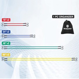 WORKPRO 8PCS Bungee Cords Heavy Duty Outdoor 18", 24", 48", 60" in a Storage Bag