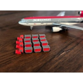 1:400 Model Airport Accessories - 16 Piece Baggage Cart & Tug Set (Grey/Red)