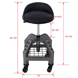 Heemab Pneumatic 360 Degree Swivel Stool, Mechanics Rolling Creeper Seat with Casters, Heavy-Duty, Gray