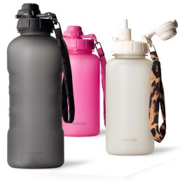 MAMEIDO Drinking Bottle 2 L with Straw & Time Marking as Drinking Reminder, Leak-Proof Water Bottle, Sports Bottle, BPA-Free, Gym Water Bottle, Tritan Bottle (Carbon Grey, 2000 ml)