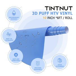 Tintnut Blue Puff Vinyl Heat Transfer - 10" x 6ft 3D Dark Blue Puff HTV Roll Heat Transfer Vinyl Foaming Colorful Puffy Ron on Vinyl for T-Shirts DIY