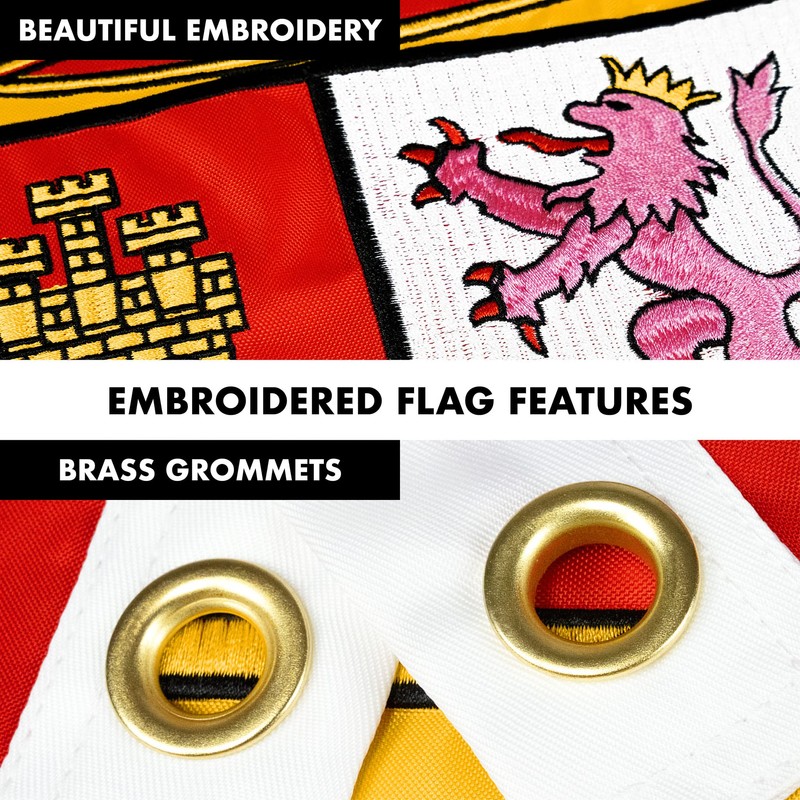 Flag Pole 6Ft Black & Spain Spanish Flag 3x5FT Double