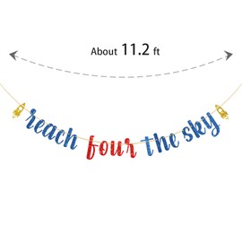 Dalaber Reach Four The Sky Banner, Cartoon Theme 4th Birthday Party Bunting Decor for Kids Boys Girls, Buzz Party Garland Light Year Toy Inspired Story 4th Birthday Party Supplies