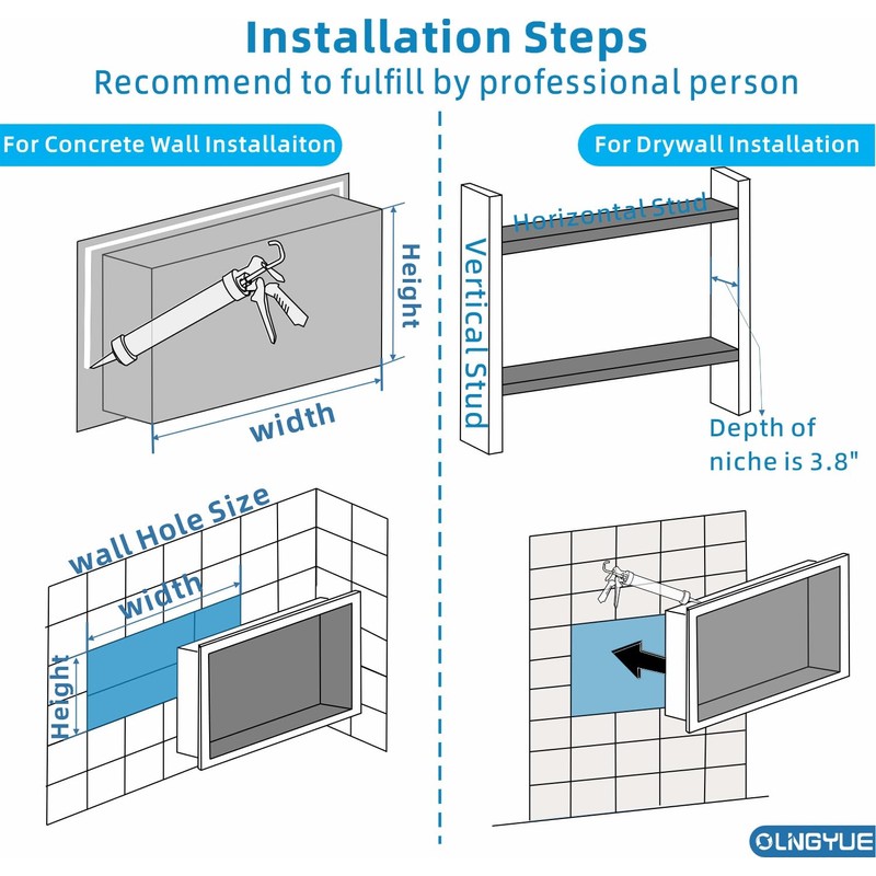 OLNGYUE Bathroom Shower Niches Shelves: No Tile Needed Stainless Steel