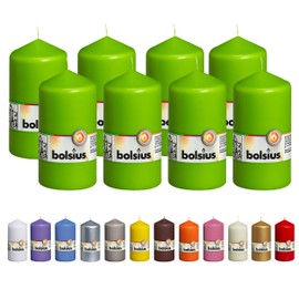 BOLSIUS 8 Lime Green Pillar Candles - 2.75 x 5 Inches - Premium European Quality - Individually Wrapped - 43 Hours Burn Time - Dripless & Smokeless - Unscented Dinner, Wedding & Restaurant Candles
