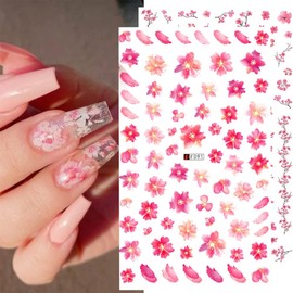 8 Sheets Flower Nail Stickers Floral Nail Decals for Nail Art,Designer Nail Art Supplies Pink Cherry Blossom Flowers Leaf Spring Nail Decal for Women Acrylic Nails DIY Nail Art Decoration