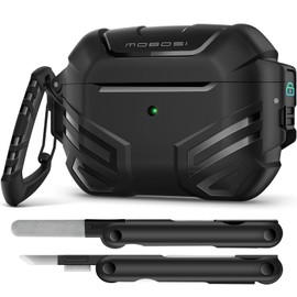 MOBOSI for AirPods Pro 2 Case Cover with Lock, Compatible with Airpod Pro Case 2nd/1st Gen with Cleaner Kit & Keychain, Military Grade Shockproof Protective Case for Men(2023/2022/2019), Black