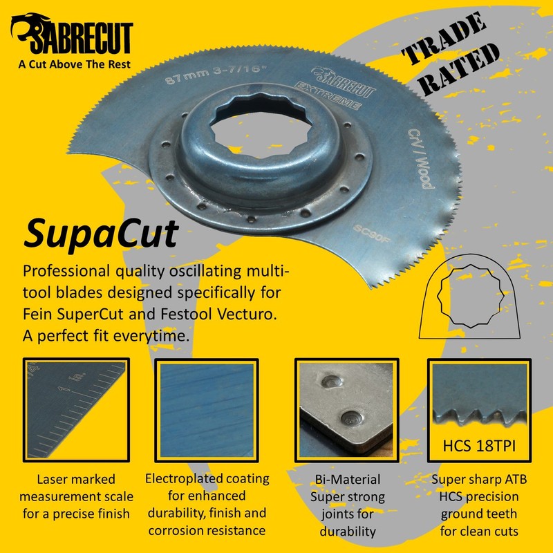 3 x 87mm SabreCut SC90F_3 Wood Cutting Blades Compatible with