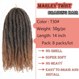 Vustbeauty Marley Twist Braiding Hair 14 Inch Marley Twist Hair Cuban Twist Hair 8 Packs Afro Kinky Curly Twist Crochet Hair Synthetic Marley Hair Extensions (14 Inch 8packs, T30)
