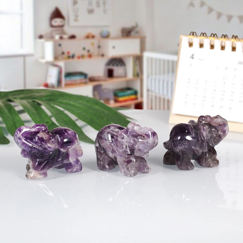 KYEYGWO Amethyst Crystal Elephant Gemstone Figure, Hand Carved Elephant Figure