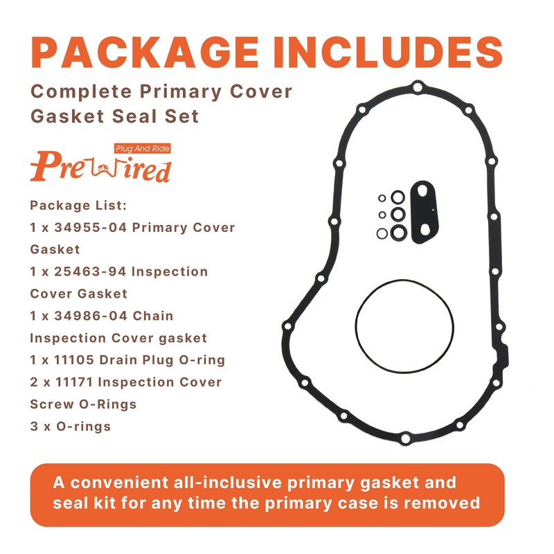 Prewired 2004-2020 Sportster Primary Cover Gasket Seal Kit, Compatible with