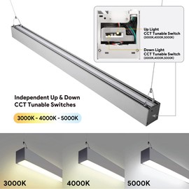 Euri Lighting EUD4-50W103sw-S, Linkable 4FT DUAL CCT Tunable Linear Up/Down Light, 50W, 6500lm, 3000K/4000K/5000K, 120-277V, Damp Rated, 0-10V Dimmable, ETL & DLC Certified, 5YR 50K HR Warranty Silver