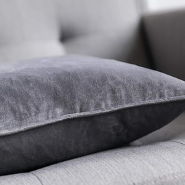MIULEE Pack of 2 Velvet Soft Decorative Square Throw Pillow Case Flanges Cushion Covers Pillowcases for Livingroom Sofa Bedroom with Invisible Zipper 45cm x 45cm 18x18 Inch Set of 2 Light Grey