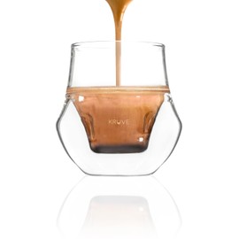 KRUVE Propel Espresso Cups, Handmade Double-Walled Glass Coffee Mugs, Clear 2.5 oz, Scientific Design for Better Tasting Coffee (Set of Two) - Unique Glass Coffee Cups with Headspace & Internal Fins