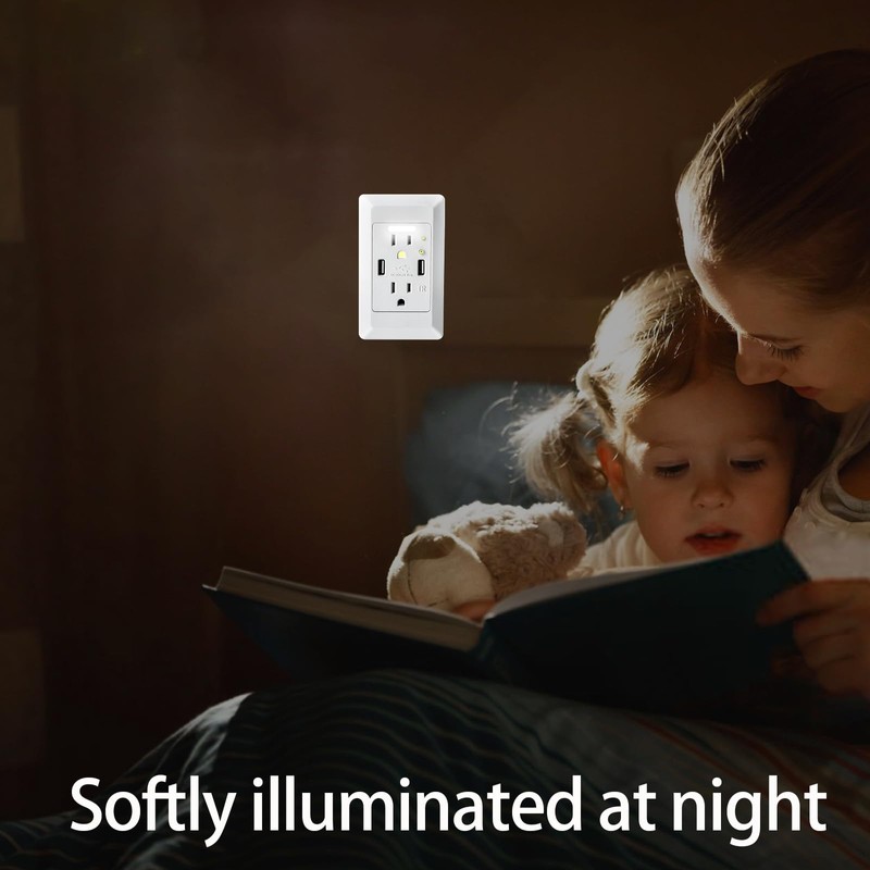 NineLeaf 4.2A Fast Charging LED Night Light USB Outlet,2 AC