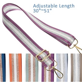 Zhiheng 1pc Stripe Bag Strap Replacement,Shining Purse Strap,Adjustable Bag Strap for Handbags Women Guitar Strap 2inch Wide (Purple)