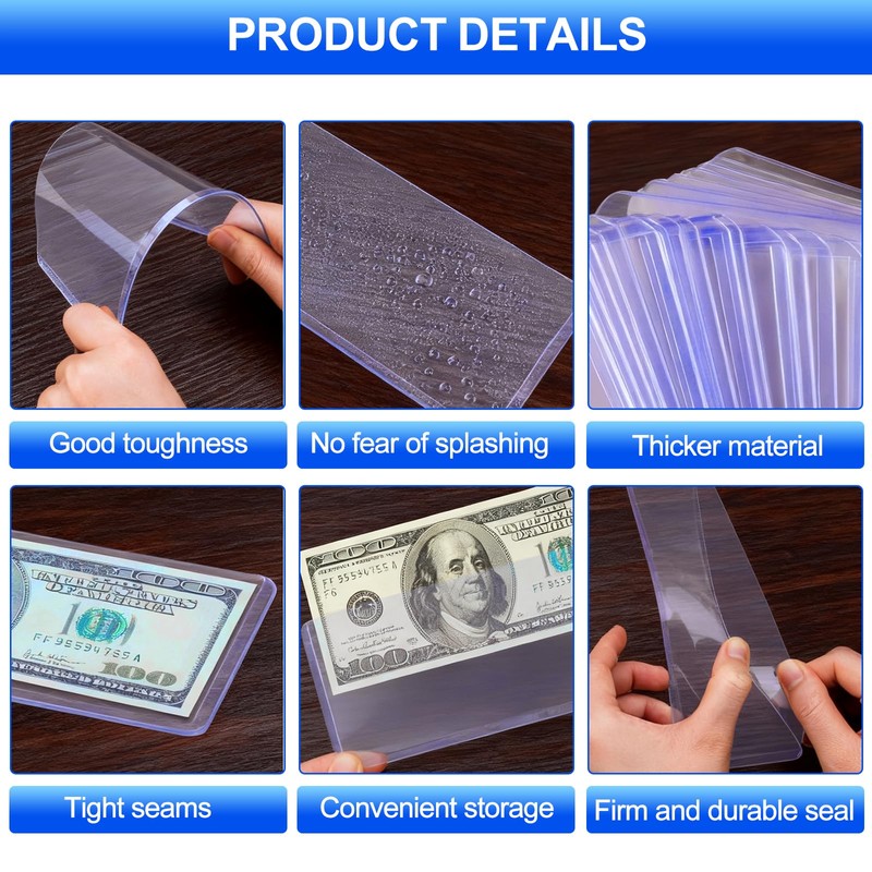 30 Pack Dollar Bill Sleeves, 6.8x2.9 Inch Clear Currency Sleeves