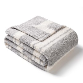 Snuggle Sac Queen Size Bedding Blankets, Super Soft Warm Blankets Cozy Knit Fuzzy Oversized Blankets for Bed, Stripe Grey, 90"x90"