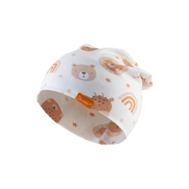 Sterntaler Beanie Animal Face - Lightweight Baby Hat Made of Flame Yarn Jersey with All-Over Print - Unisex UV Protection 50+ Hat - Variable Wearable - Baby and Children Transition Hat, light grey, 49