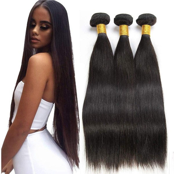 Straight Human Hair Bundles 14 16 18 inches 3 Bundles Unprocessed Virgin Brazilian Hair Bundles Weave Hair Human Bundles for Black Woman