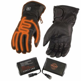 Men's Heated Leather Gauntlet Gloves w/Touch Screen Fingers (Large)