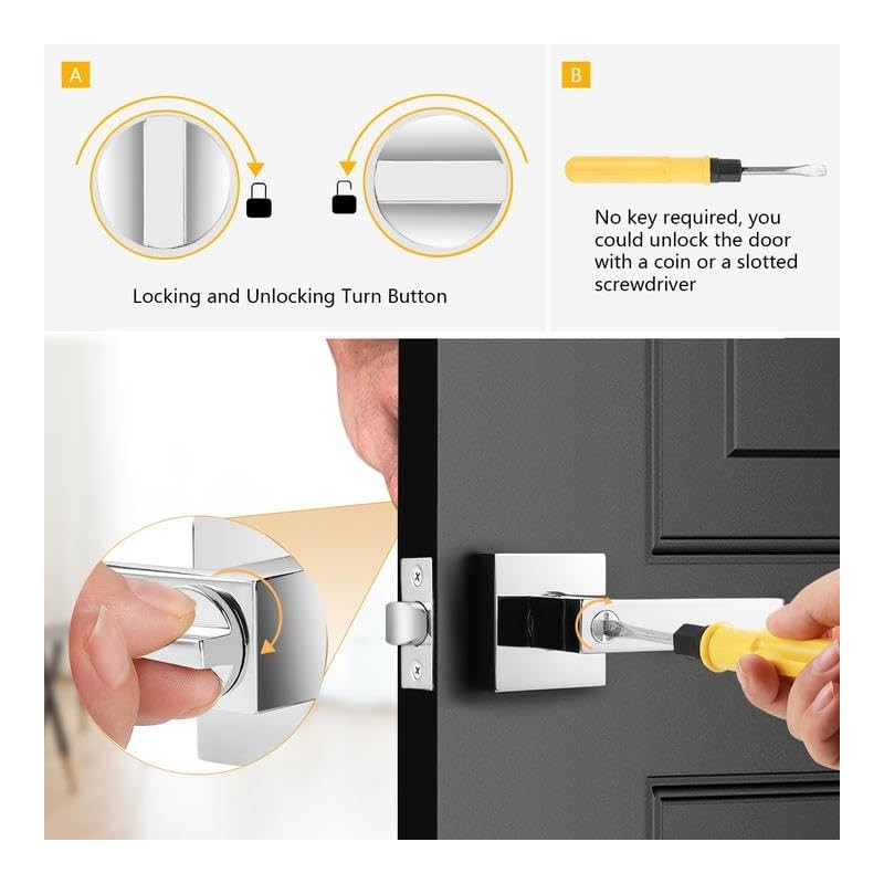 Probrico Heavy Duty Privacy Door Handle Lever with Contemporary Square