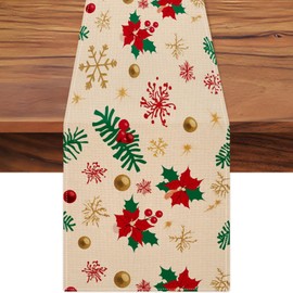 Honitra Christmas Table Runner, Waterproof linenTable Runner, Seasonal Winter Holiday Kitchen Dining Table Decoration for Indoor Outdoor Home Party Christmas Table Runner Decor 13 x 72 Inch