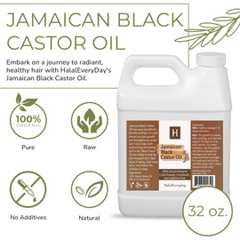 HalalEveryDay - Jamaican Black Castor Oil, 100% Pure Natural Cold Pressed Unrefined Non-GMO Vegan Black Castor Oil | For Hair, Skin, Body, Eyebrows, Eyelash & More, Jamaican Castor Oil, 32 oz