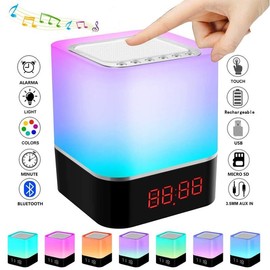 Art of Steel Bluetooth Speaker, Alarm Clock Bluetooth Speaker Multi-Color Changing Bedside Lamp, MP3 Player, Wireless Speaker with Lights, TF Micro SD Card Slot, Auxiliary Input