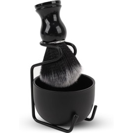 Shaving Brush Shaving Stand with Bowl, 3 in 1 Shaving Brush Set for Men Modern Design Bristle Hair Shaving Brush Shaving Cleaning Tool (Black)