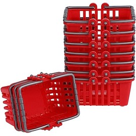 BESTonZON 10 Pcs Mini Shopping Basket Toy-Tiny Supermarket Baskets-Red Shopping Cart for Kids-Grocery Store Pretend Play