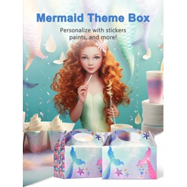 Shallive 12 Pcs Small Party Treat Boxes, 6 Inch Candy Cookie Goodie Gift Bags Gable Box for Kids Birthday Party, Mermaid