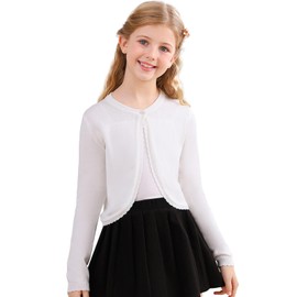 Soudittur Girls' Cardigan Top Bolero Jacket Long Sleeve Children's Cardigan Knitted Short for Communion Dress Christening Dress Party Dress White/Pink/Blue, White