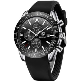 BENYAR Mens Watches Quartz Movement Chronograph Leather Strap Fashion Business Sport Design 30M Waterproof Scratch Resistant Elegant Gifts for Men