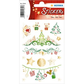 HERMA 15641 Stickers Christmas Motifs Gold, Pack of 15, Christmas Stickers with Christmas Bauble Stars Motif, Children's Labels for Christmas Decoration, Gifts, Advent Calendar, Decoration, Letters,