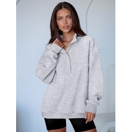 ANRABESS Womens Oversized Sweatshirt Long Sleeve Henley Pullover Tops 2025 Fall Casual Button Loose Fit Teens Fashion Outfits Light Grey X-Large