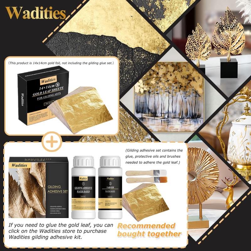 Wadities Imitation Gold Leaf Sheets - 100 Gold Foil Sheets