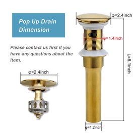 Rockgoya Bathroom Sink Drain, 2 Pack Gold Drain Stopper Bathroom Sink with Overflow, Pop Up Drain Assembly with Detachable Strainer Basket, Built-in Anti-Clogging Strainer,Stainless Steel