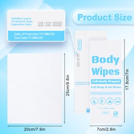 Disposable Body Wipes, Individually Wrapped Bath Wipes in Bulk, No Rinse-Free Large Body Shower Wipes for Travel Outdoors Camping After Gym (White-50, 7.8 x 9.8 inch)